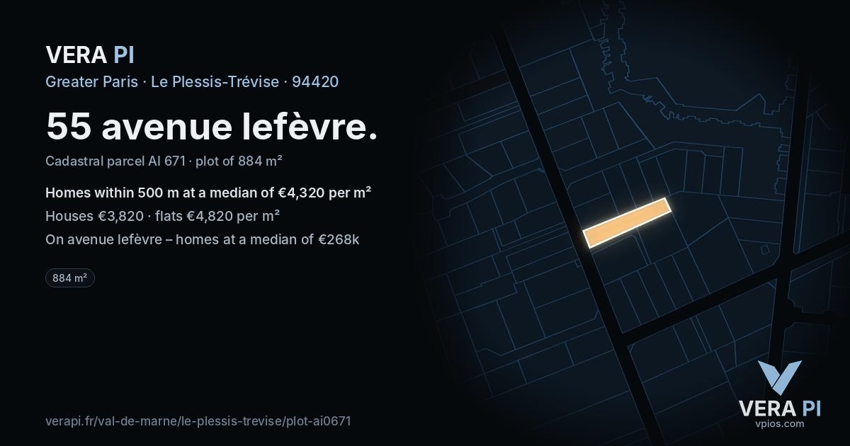55 avenue lefèvre, Le Plessis-Trévise at night – the plot lit, the parcels around coloured by the prices near them