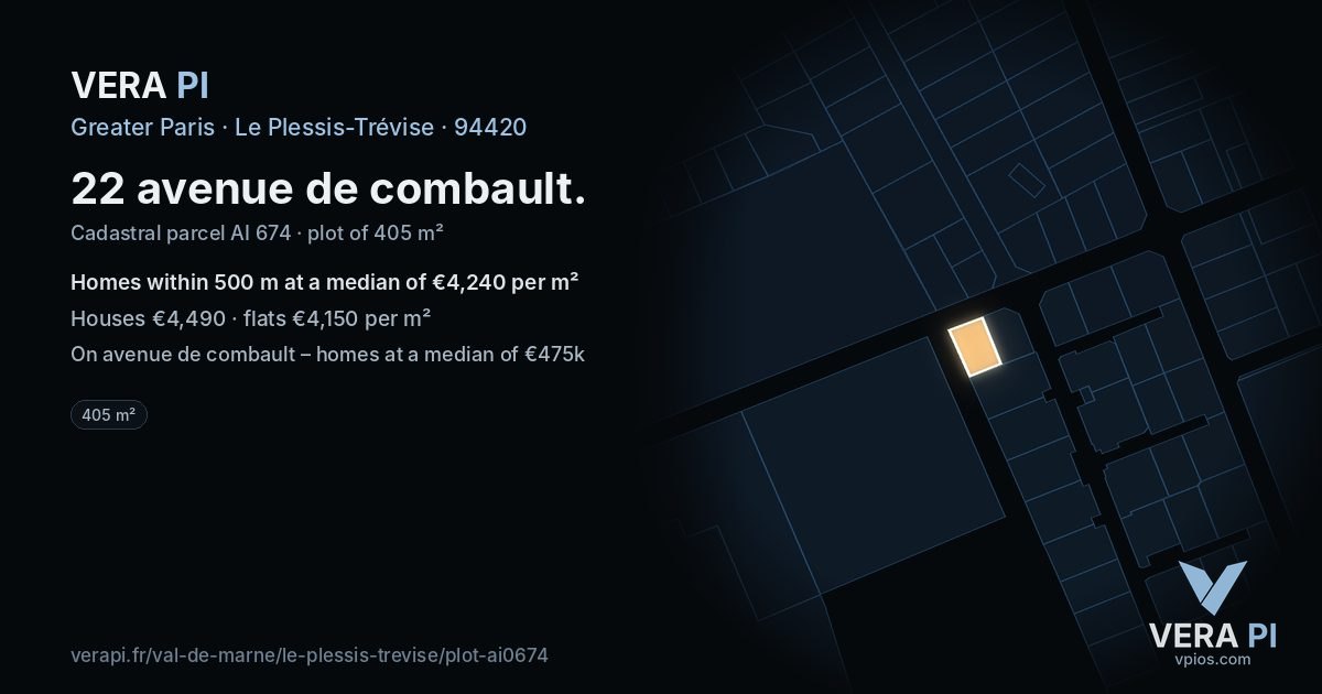 22 avenue de combault, Le Plessis-Trévise at night – the plot lit, the parcels around coloured by the prices near them