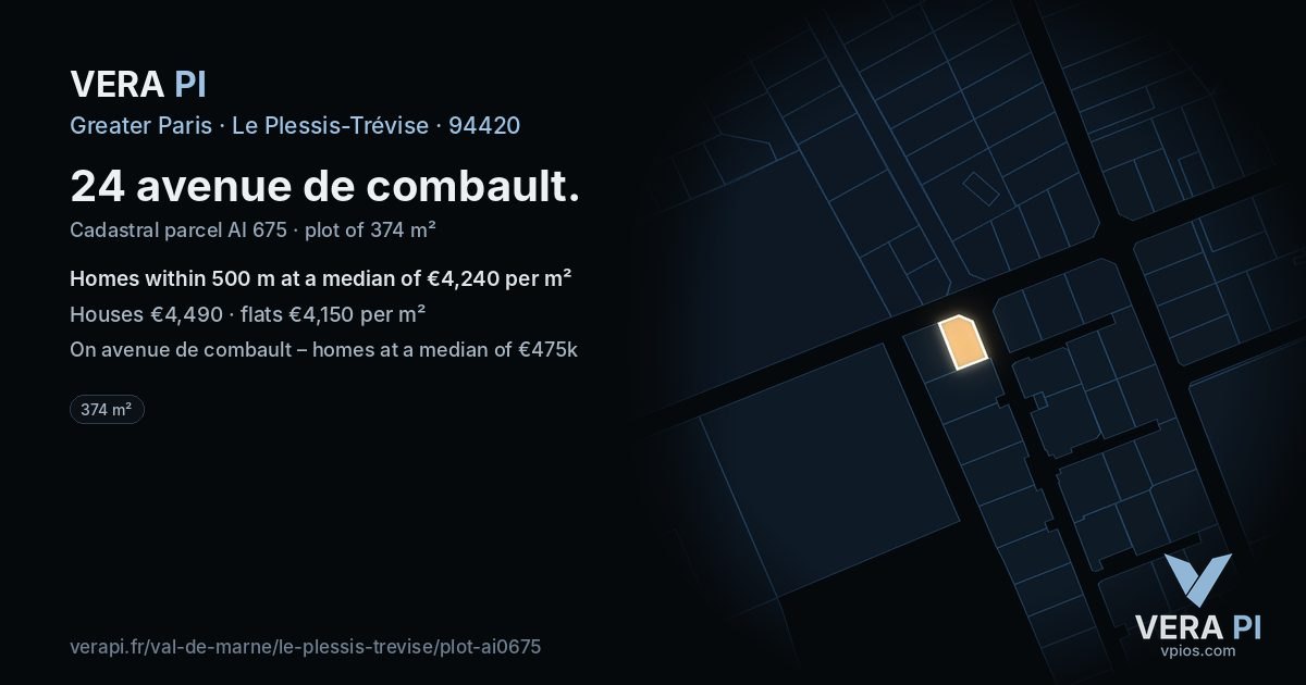 24 avenue de combault, Le Plessis-Trévise at night – the plot lit, the parcels around coloured by the prices near them