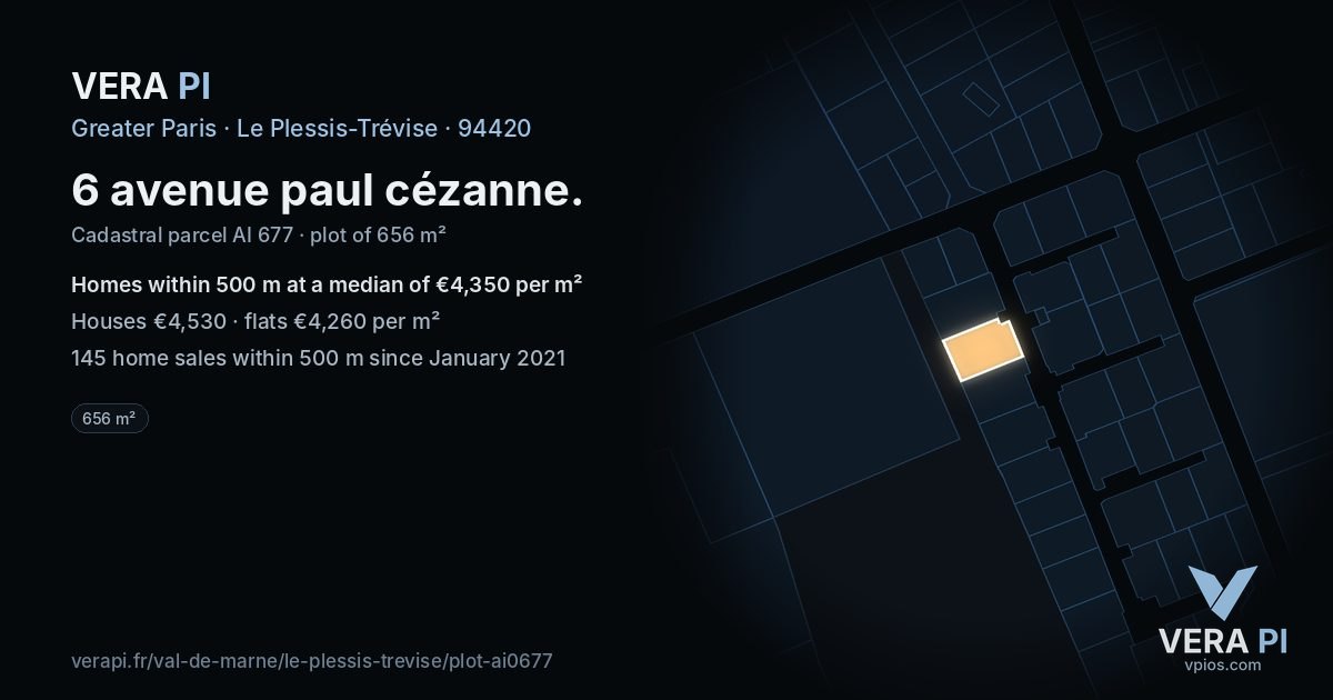 6 avenue paul cézanne, Le Plessis-Trévise at night – the plot lit, the parcels around coloured by the prices near them