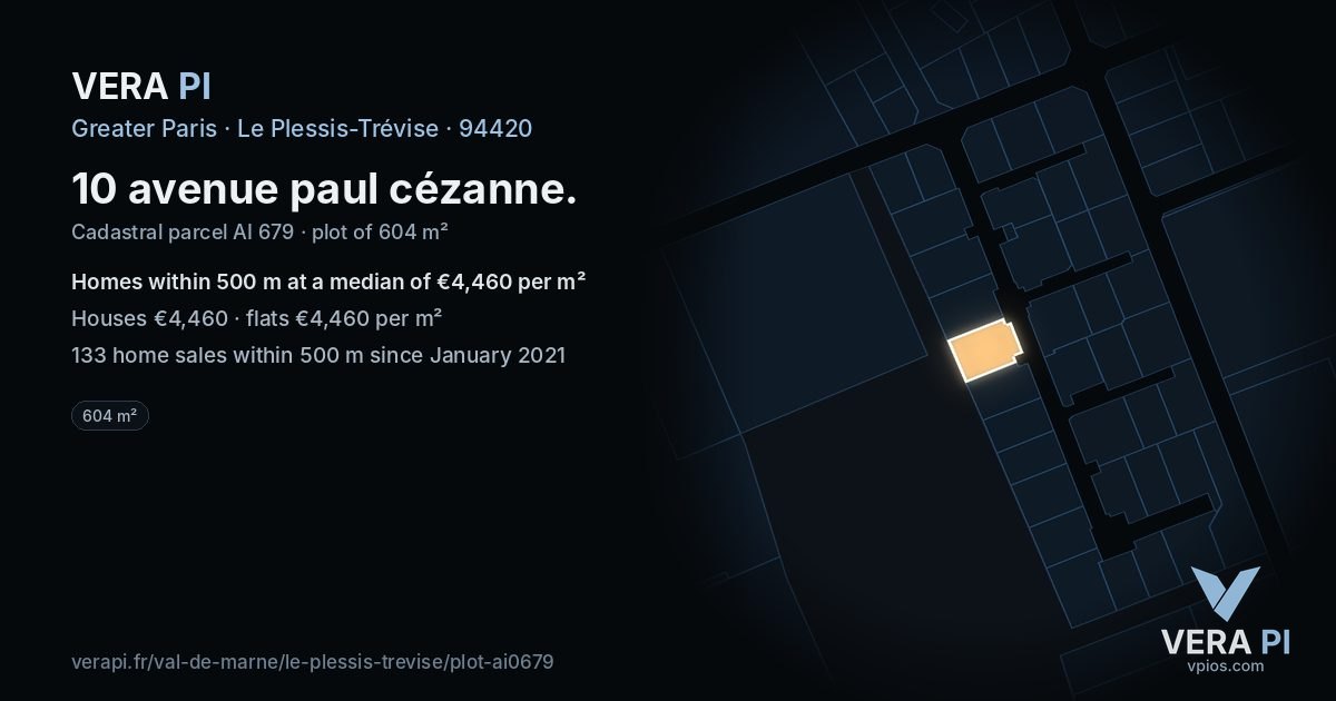 10 avenue paul cézanne, Le Plessis-Trévise at night – the plot lit, the parcels around coloured by the prices near them