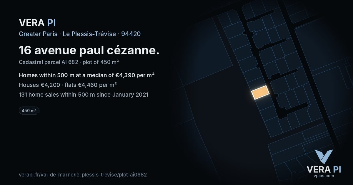 16 avenue paul cézanne, Le Plessis-Trévise at night – the plot lit, the parcels around coloured by the prices near them