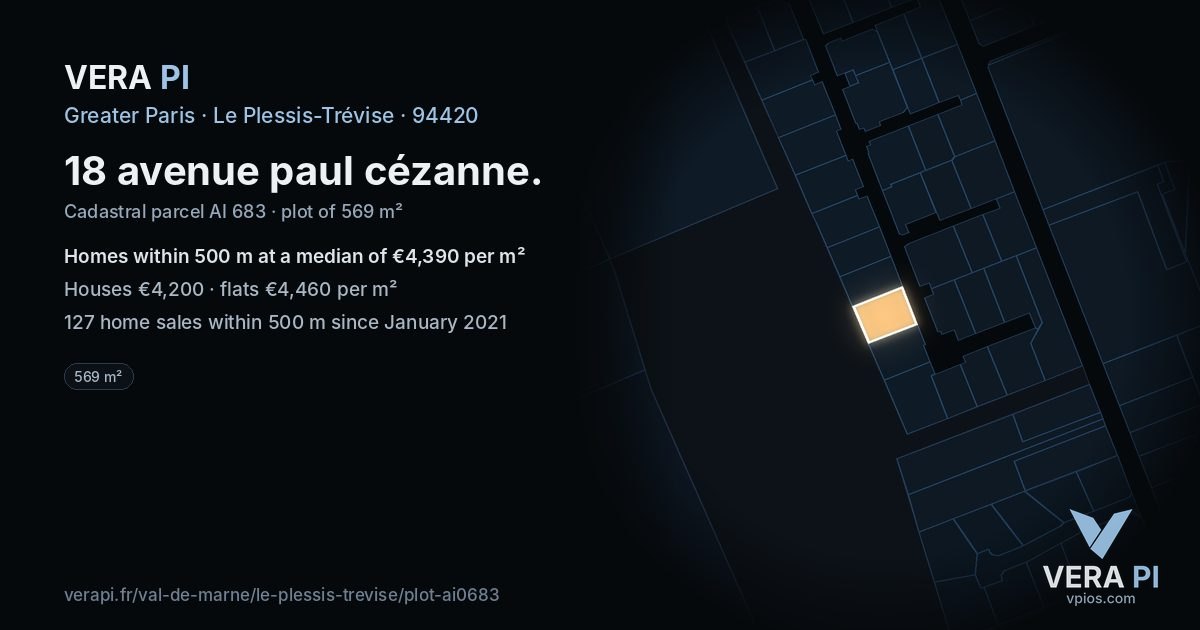 18 avenue paul cézanne, Le Plessis-Trévise at night – the plot lit, the parcels around coloured by the prices near them