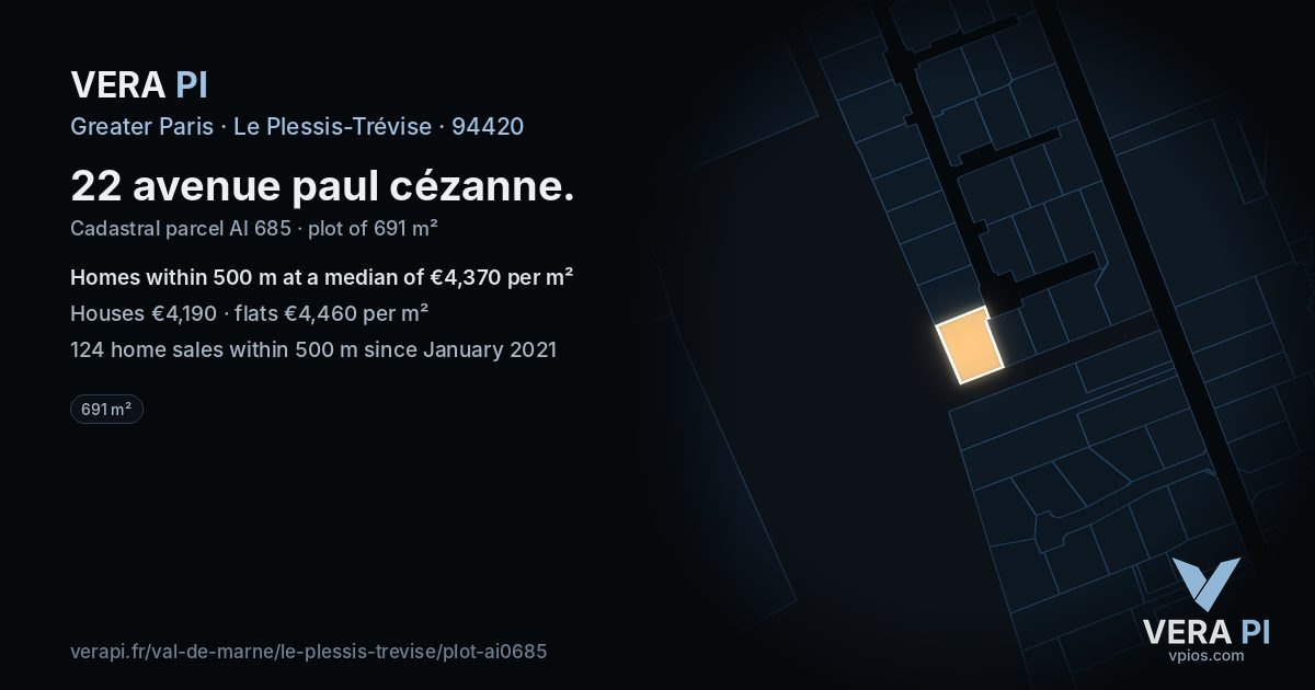 22 avenue paul cézanne, Le Plessis-Trévise at night – the plot lit, the parcels around coloured by the prices near them