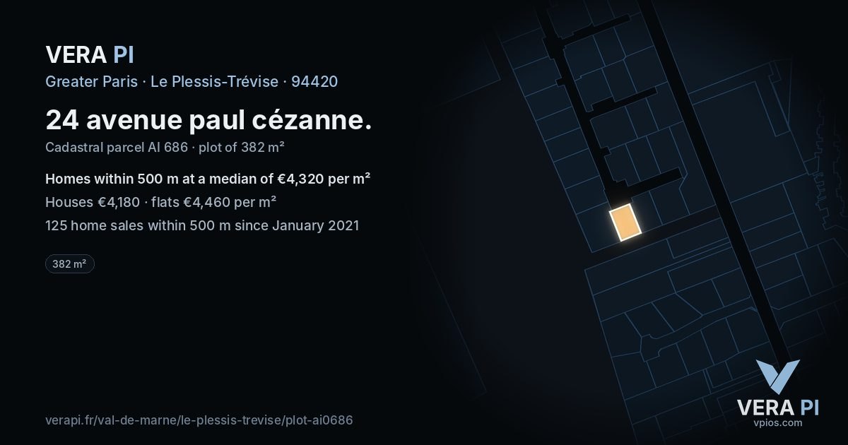 24 avenue paul cézanne, Le Plessis-Trévise at night – the plot lit, the parcels around coloured by the prices near them