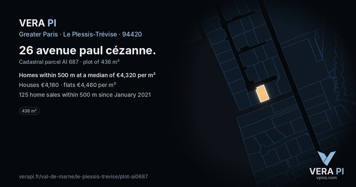 26 avenue paul cézanne, Le Plessis-Trévise at night – the plot lit, the parcels around coloured by the prices near them