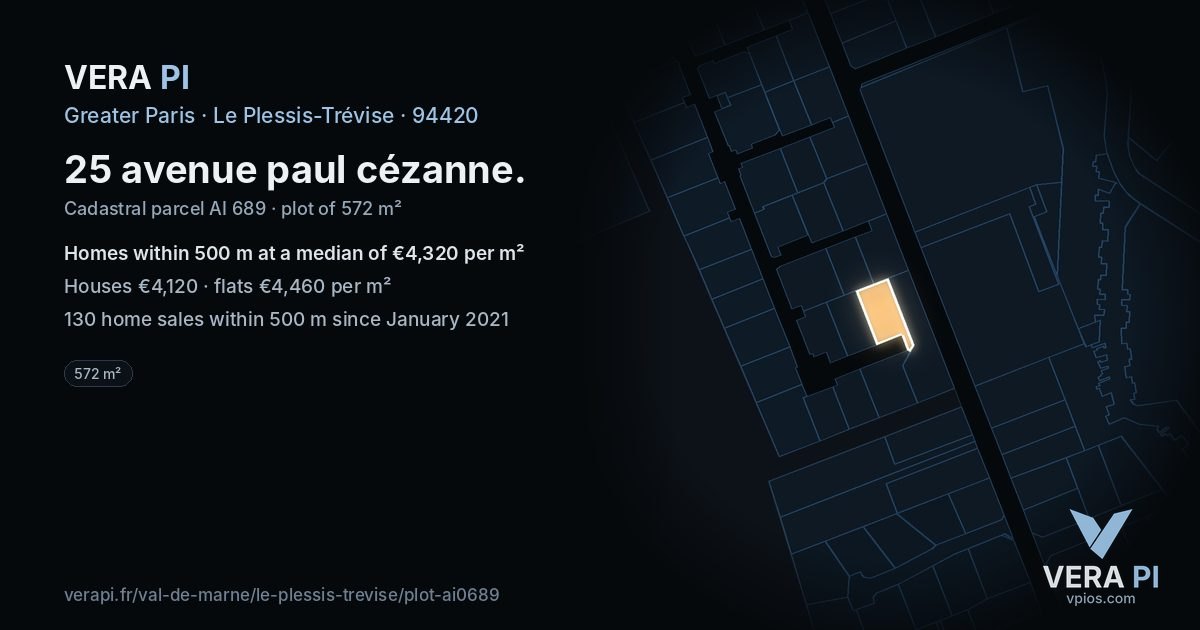 25 avenue paul cézanne, Le Plessis-Trévise at night – the plot lit, the parcels around coloured by the prices near them