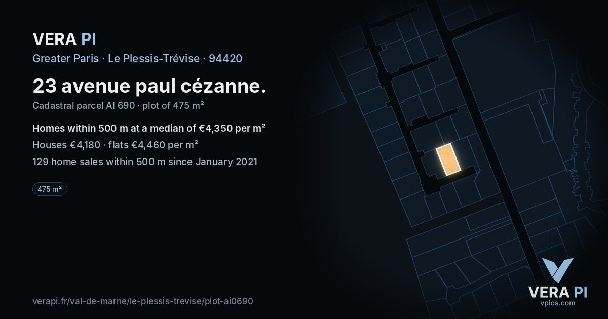 23 avenue paul cézanne, Le Plessis-Trévise at night – the plot lit, the parcels around coloured by the prices near them