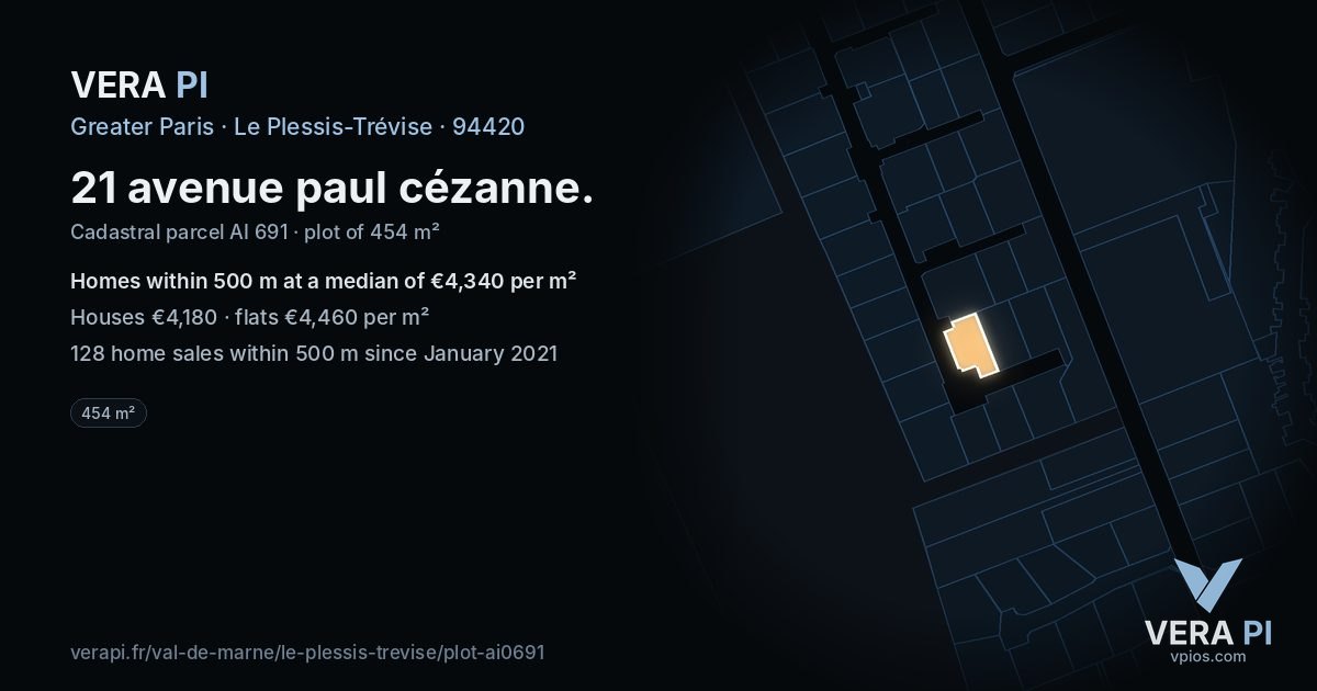 21 avenue paul cézanne, Le Plessis-Trévise at night – the plot lit, the parcels around coloured by the prices near them