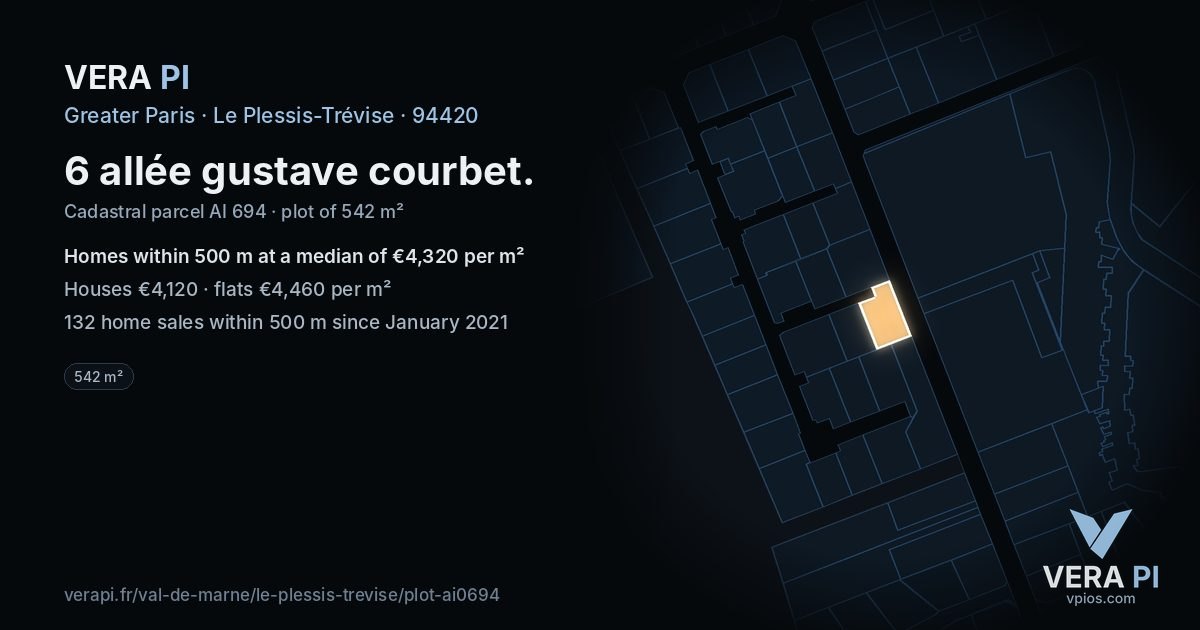 6 allée gustave courbet, Le Plessis-Trévise at night – the plot lit, the parcels around coloured by the prices near them