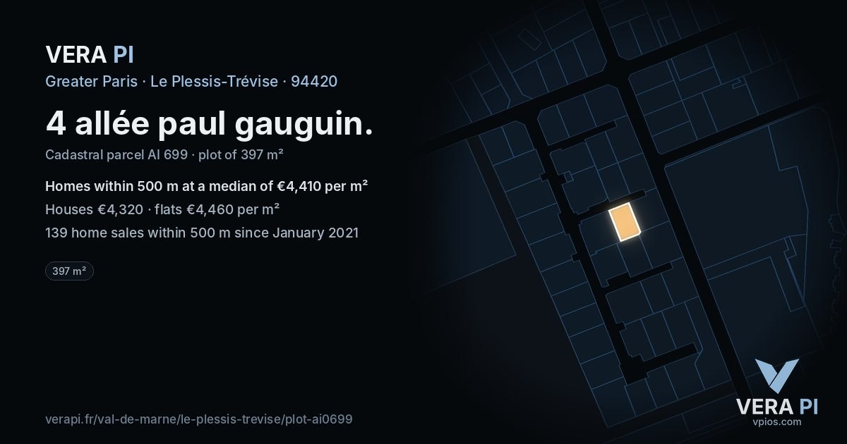 4 allée paul gauguin, Le Plessis-Trévise at night – the plot lit, the parcels around coloured by the prices near them
