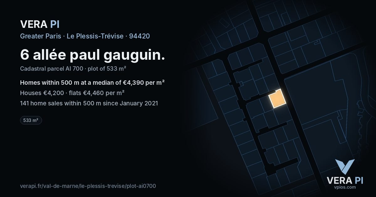 6 allée paul gauguin, Le Plessis-Trévise at night – the plot lit, the parcels around coloured by the prices near them