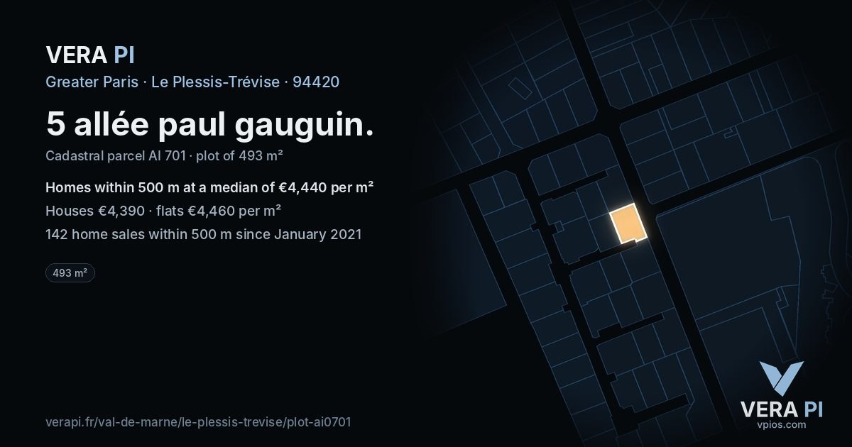 5 allée paul gauguin, Le Plessis-Trévise at night – the plot lit, the parcels around coloured by the prices near them