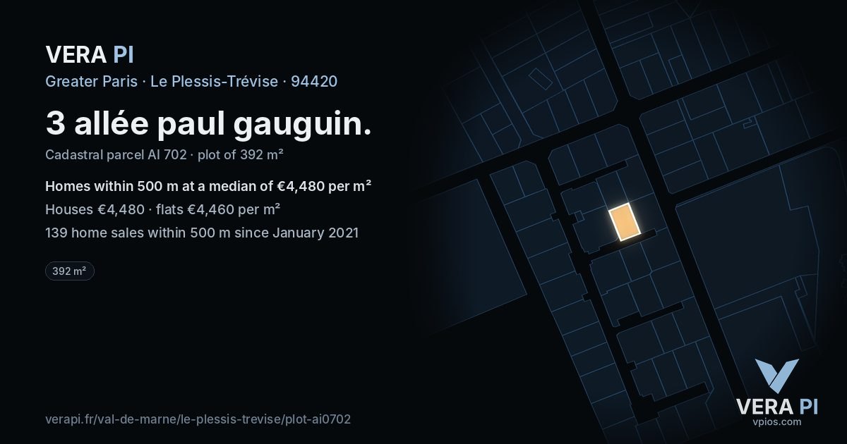 3 allée paul gauguin, Le Plessis-Trévise at night – the plot lit, the parcels around coloured by the prices near them