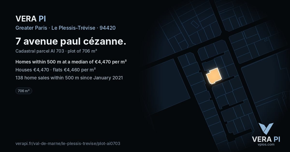 7 avenue paul cézanne, Le Plessis-Trévise at night – the plot lit, the parcels around coloured by the prices near them