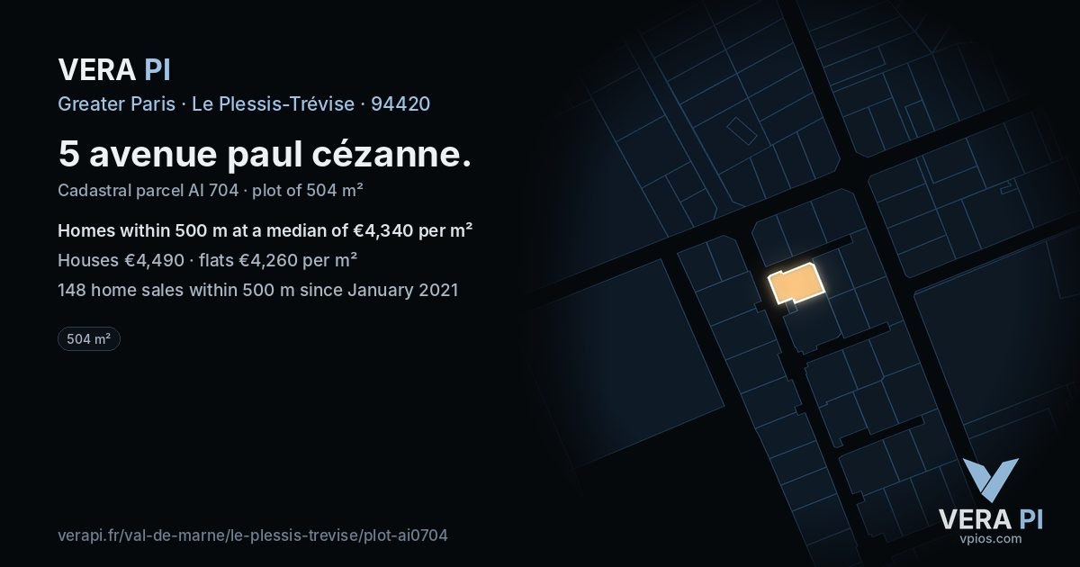 5 avenue paul cézanne, Le Plessis-Trévise at night – the plot lit, the parcels around coloured by the prices near them