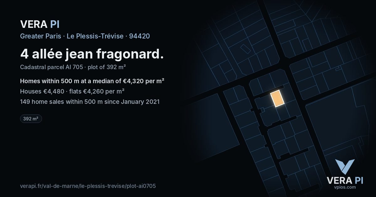 4 allée jean fragonard, Le Plessis-Trévise at night – the plot lit, the parcels around coloured by the prices near them