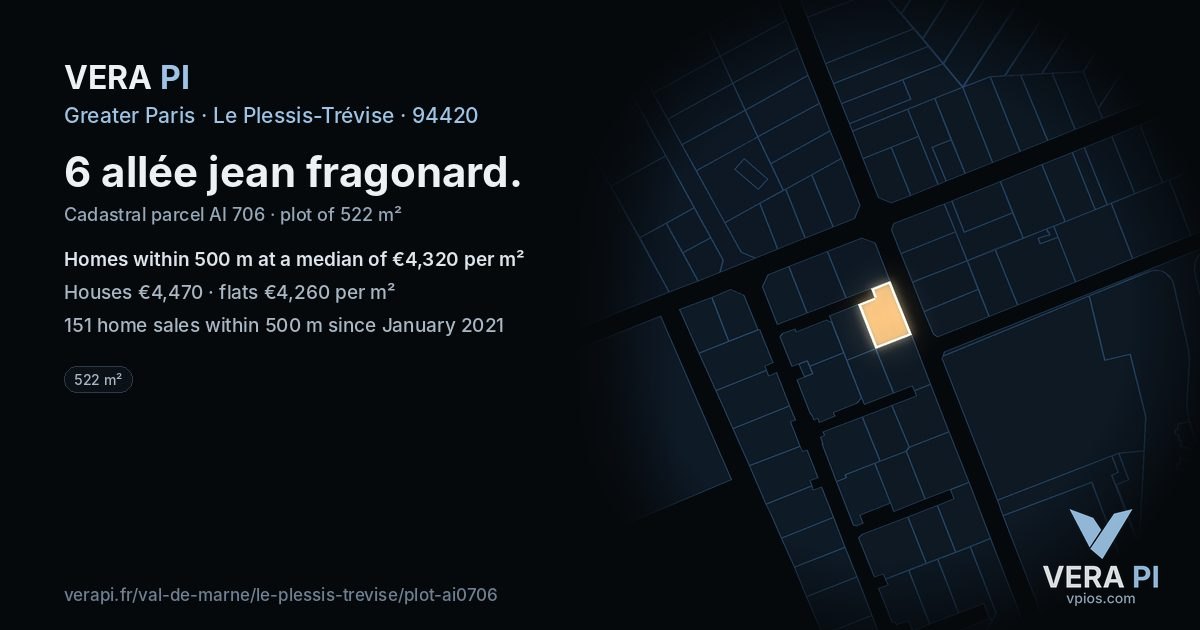 6 allée jean fragonard, Le Plessis-Trévise at night – the plot lit, the parcels around coloured by the prices near them