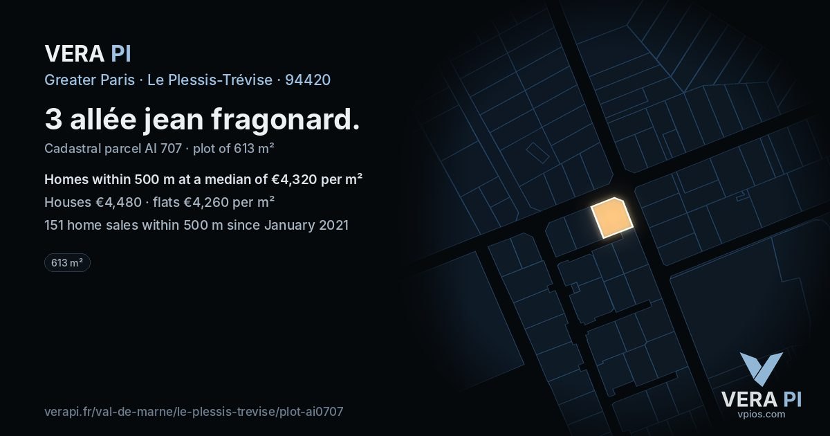 3 allée jean fragonard, Le Plessis-Trévise at night – the plot lit, the parcels around coloured by the prices near them