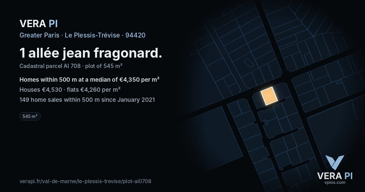 1 allée jean fragonard, Le Plessis-Trévise at night – the plot lit, the parcels around coloured by the prices near them