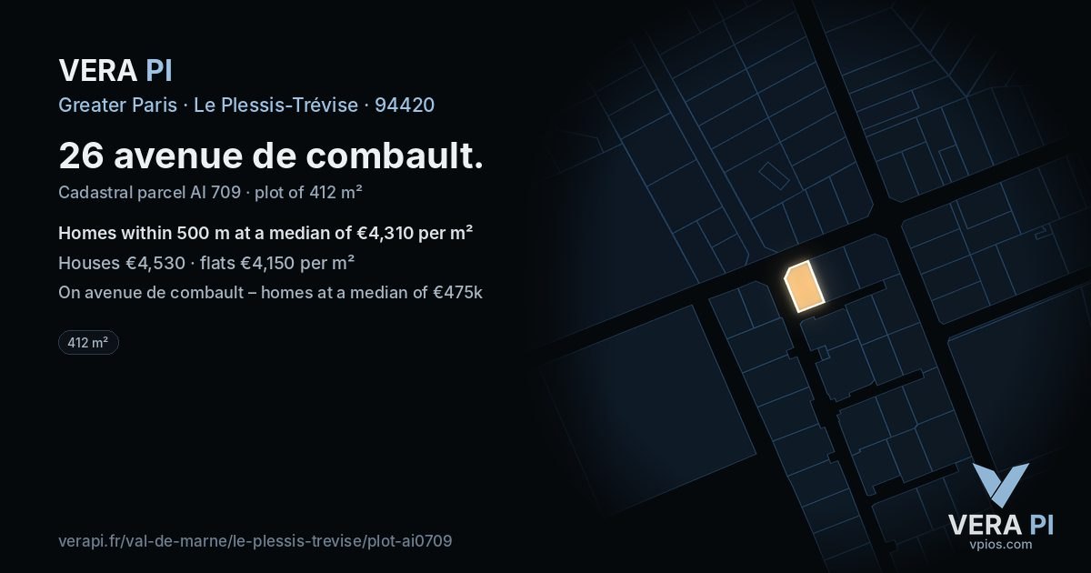 26 avenue de combault, Le Plessis-Trévise at night – the plot lit, the parcels around coloured by the prices near them