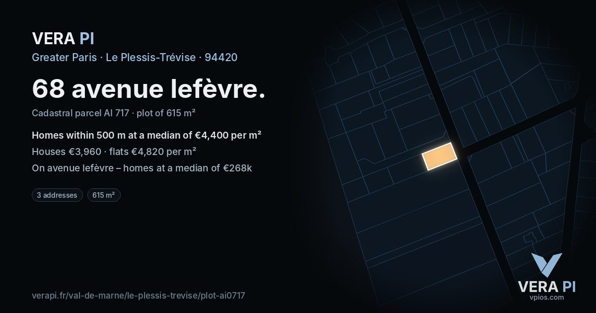 68 avenue lefèvre, Le Plessis-Trévise at night – the plot lit, the parcels around coloured by the prices near them