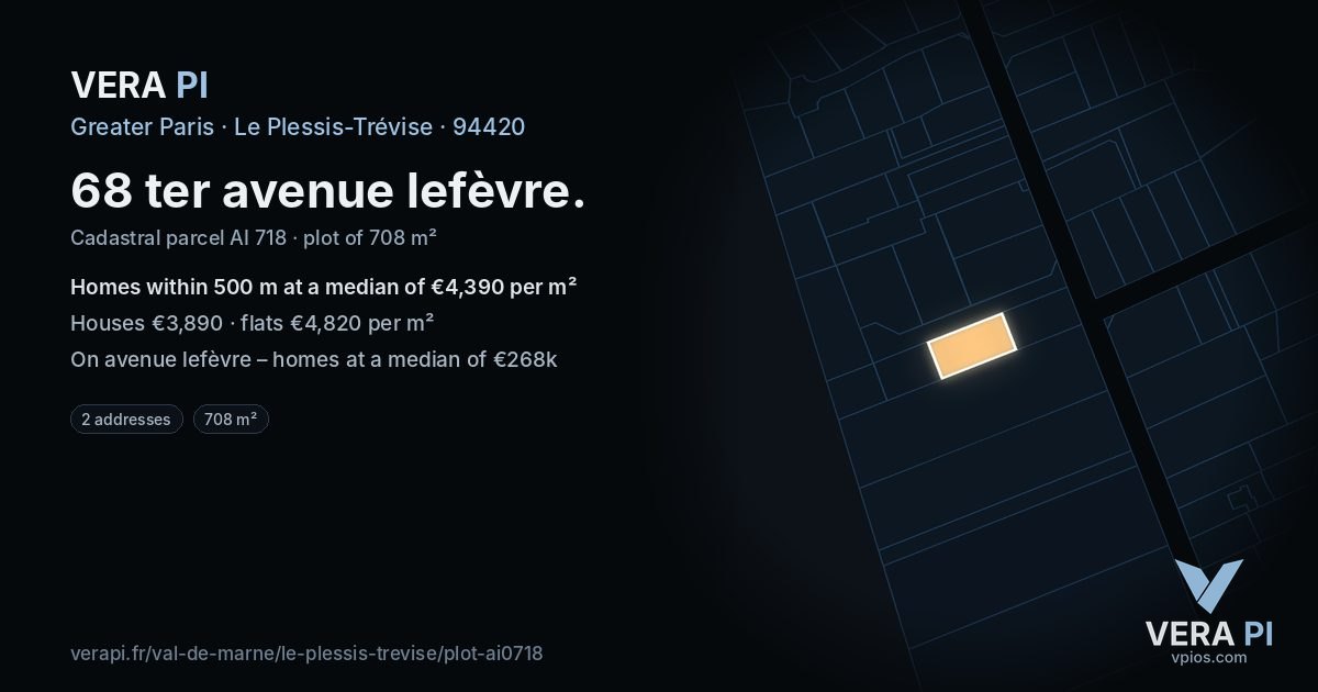 68 ter avenue lefèvre, Le Plessis-Trévise at night – the plot lit, the parcels around coloured by the prices near them