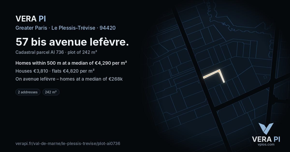 57 bis avenue lefèvre, Le Plessis-Trévise at night – the plot lit, the parcels around coloured by the prices near them