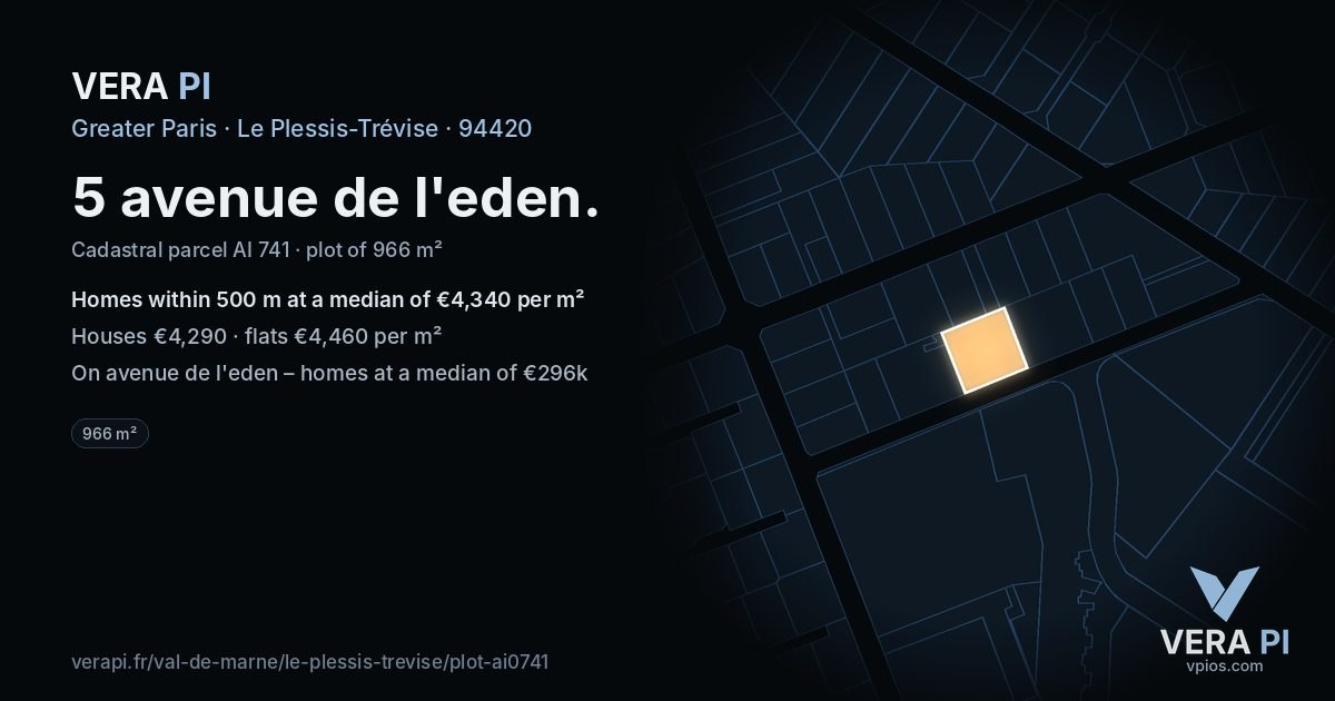5 avenue de l'eden, Le Plessis-Trévise at night – the plot lit, the parcels around coloured by the prices near them