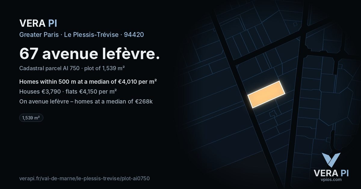 67 avenue lefèvre, Le Plessis-Trévise at night – the plot lit, the parcels around coloured by the prices near them