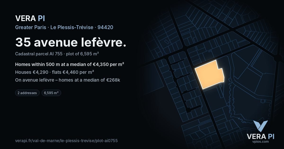 35 avenue lefèvre, Le Plessis-Trévise at night – the plot lit, the parcels around coloured by the prices near them