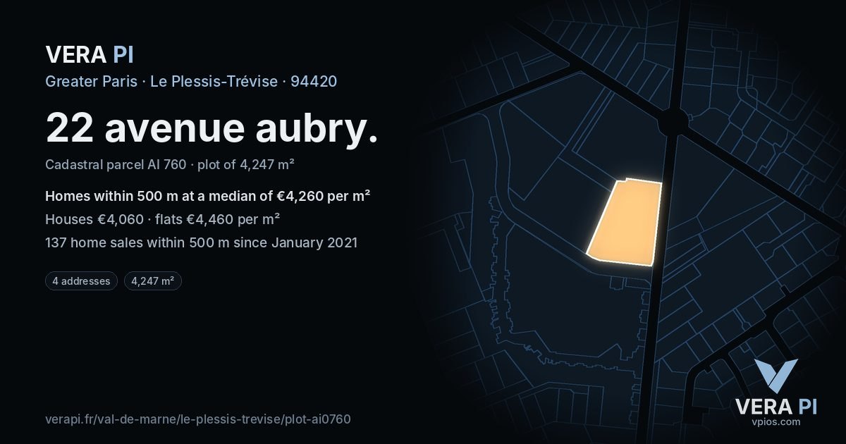 22 avenue aubry, Le Plessis-Trévise at night – the plot lit, the parcels around coloured by the prices near them