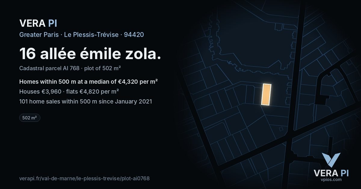 16 allée émile zola, Le Plessis-Trévise at night – the plot lit, the parcels around coloured by the prices near them