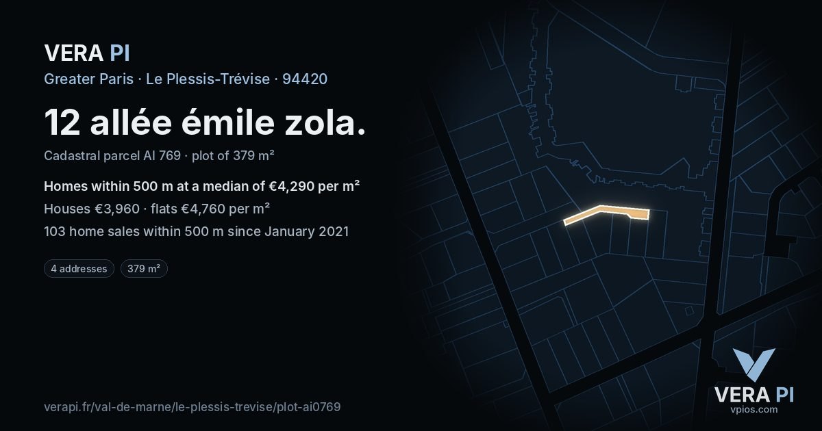 12 allée émile zola, Le Plessis-Trévise at night – the plot lit, the parcels around coloured by the prices near them