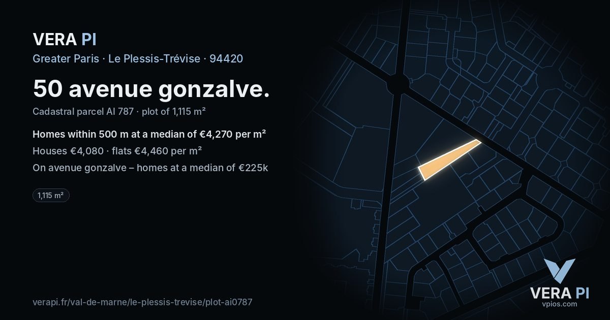 50 avenue gonzalve, Le Plessis-Trévise at night – the plot lit, the parcels around coloured by the prices near them