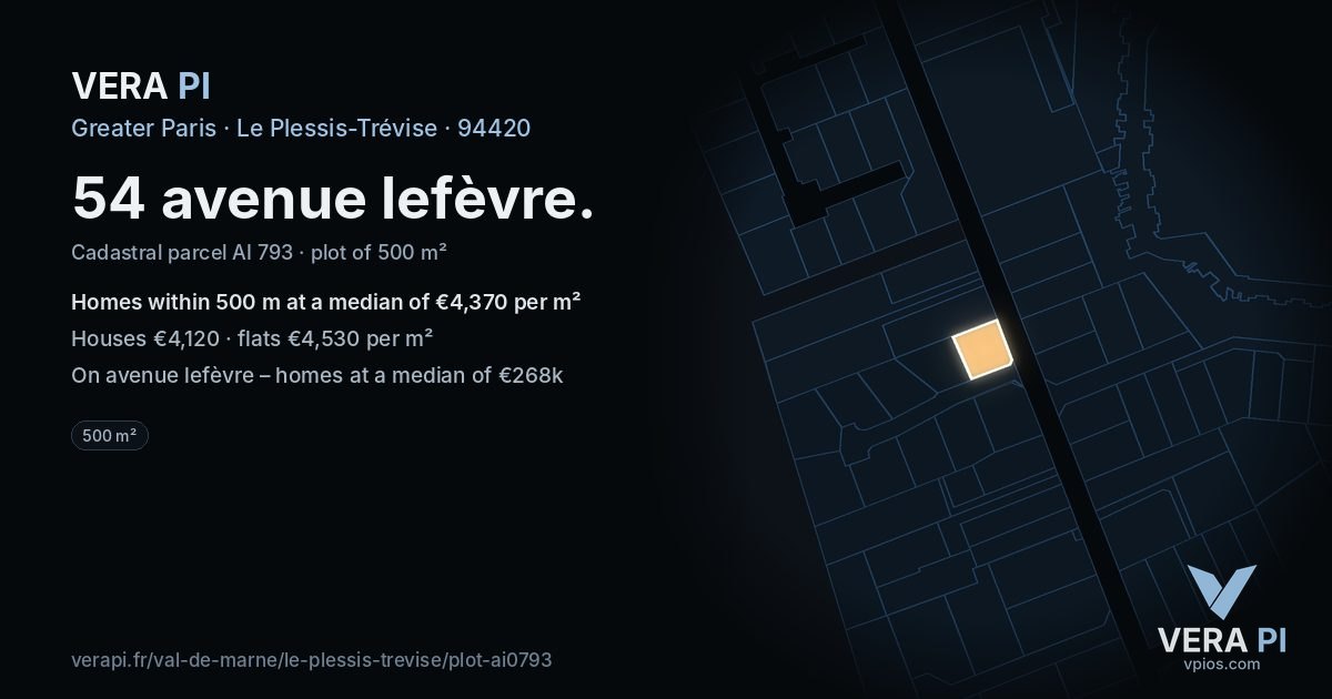 54 avenue lefèvre, Le Plessis-Trévise at night – the plot lit, the parcels around coloured by the prices near them