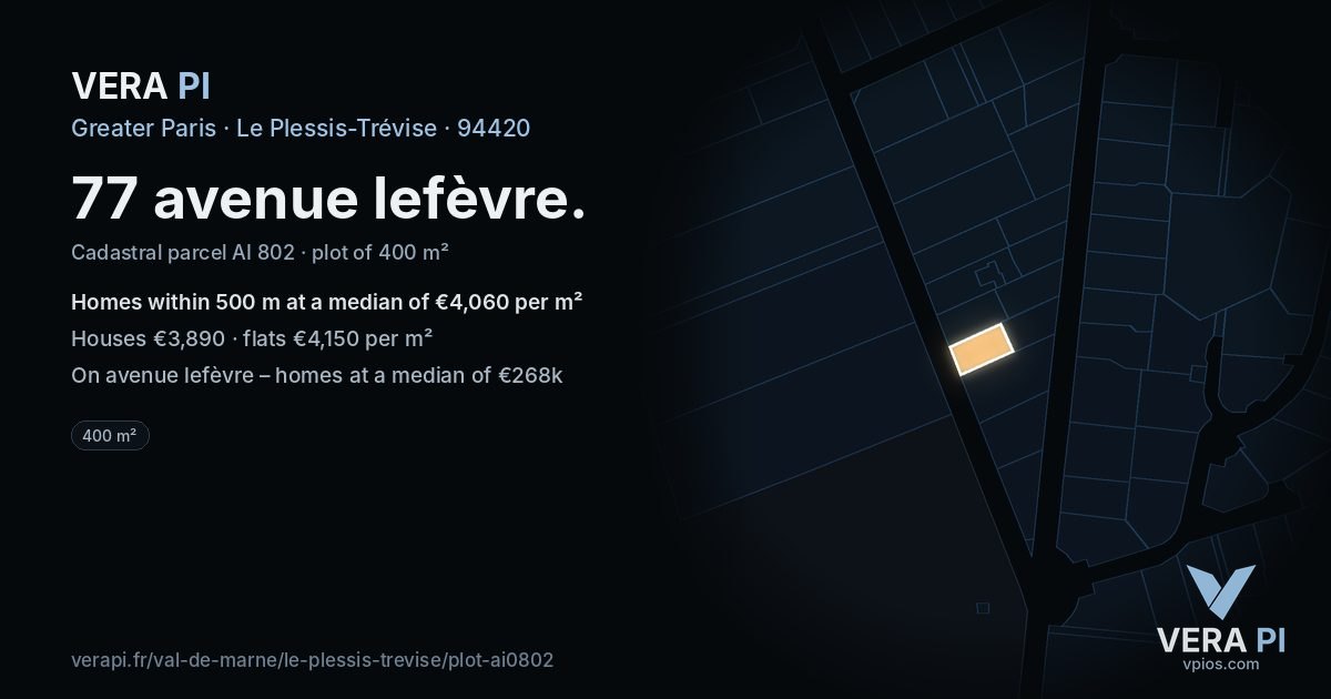 77 avenue lefèvre, Le Plessis-Trévise at night – the plot lit, the parcels around coloured by the prices near them