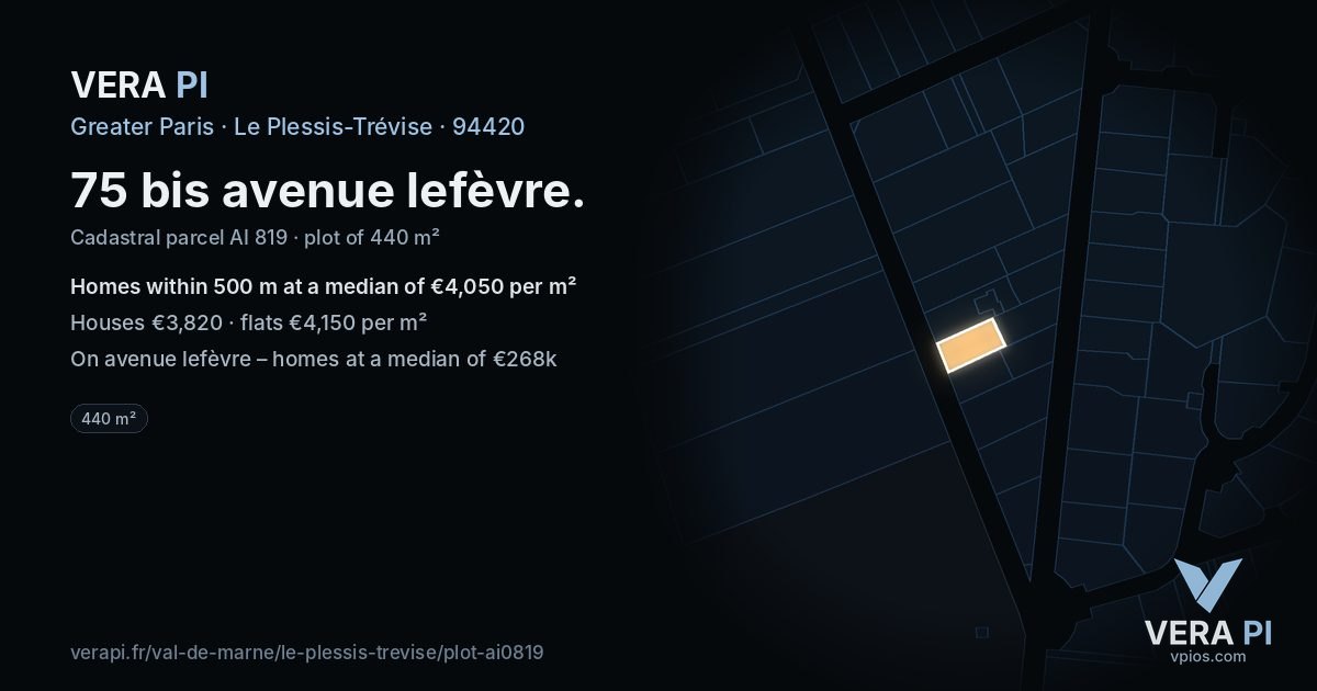 75 bis avenue lefèvre, Le Plessis-Trévise at night – the plot lit, the parcels around coloured by the prices near them