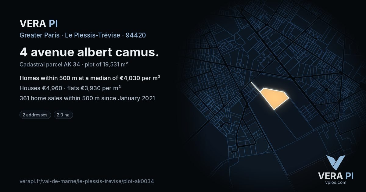 4 avenue albert camus, Le Plessis-Trévise at night – the plot lit, the parcels around coloured by the prices near them