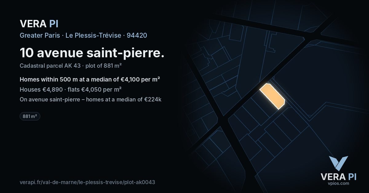 10 avenue saint-pierre, Le Plessis-Trévise at night – the plot lit, the parcels around coloured by the prices near them