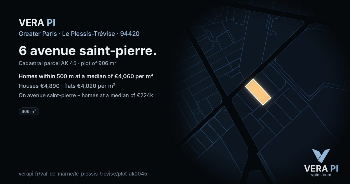 6 avenue saint-pierre, Le Plessis-Trévise at night – the plot lit, the parcels around coloured by the prices near them