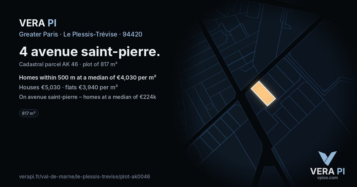 4 avenue saint-pierre, Le Plessis-Trévise at night – the plot lit, the parcels around coloured by the prices near them