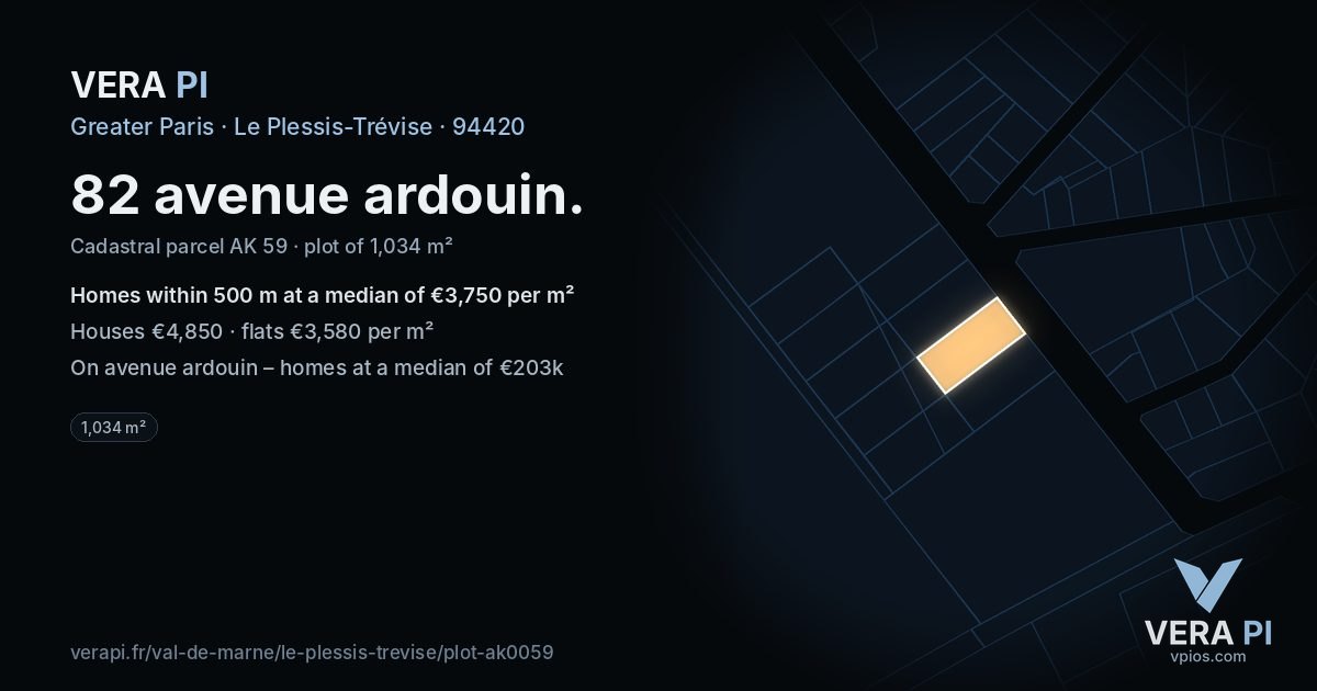 82 avenue ardouin, Le Plessis-Trévise at night – the plot lit, the parcels around coloured by the prices near them