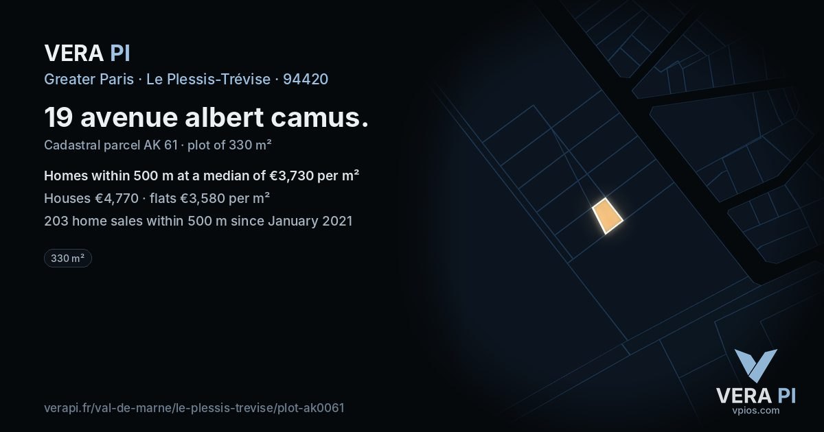 19 avenue albert camus, Le Plessis-Trévise at night – the plot lit, the parcels around coloured by the prices near them