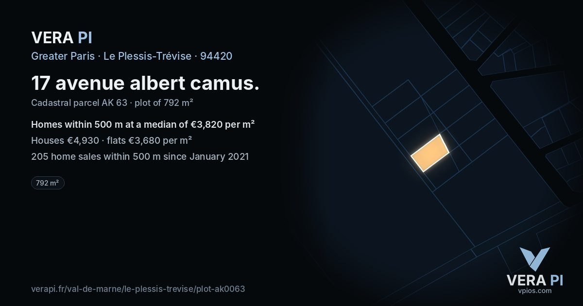 17 avenue albert camus, Le Plessis-Trévise at night – the plot lit, the parcels around coloured by the prices near them
