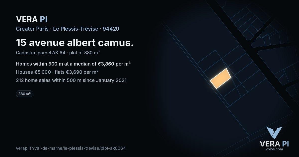 15 avenue albert camus, Le Plessis-Trévise at night – the plot lit, the parcels around coloured by the prices near them
