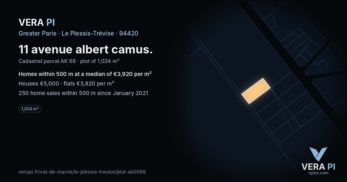 11 avenue albert camus, Le Plessis-Trévise at night – the plot lit, the parcels around coloured by the prices near them