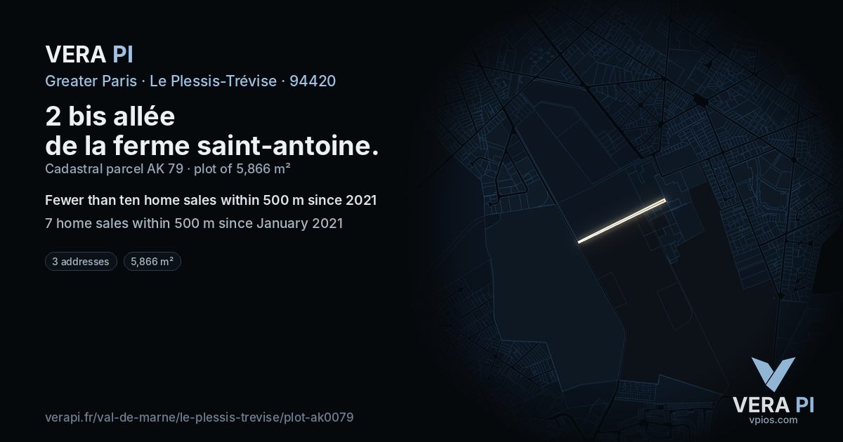 2 bis allée de la ferme saint-antoine, Le Plessis-Trévise at night – the plot lit, the parcels around coloured by the prices near them
