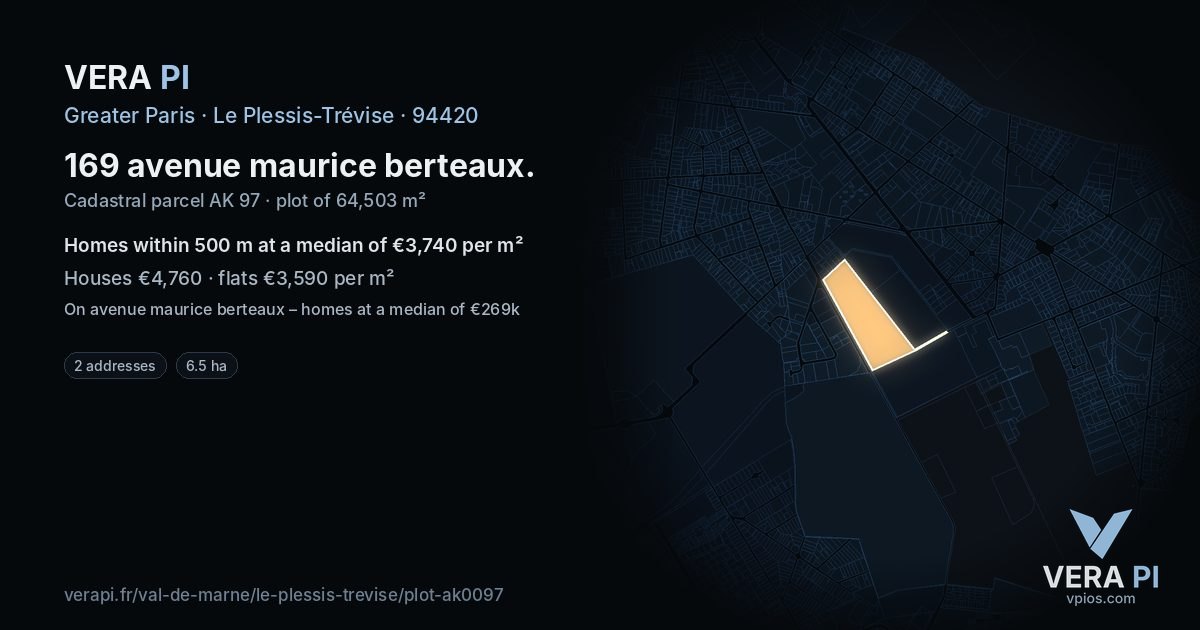 169 avenue maurice berteaux, Le Plessis-Trévise at night – the plot lit, the parcels around coloured by the prices near them