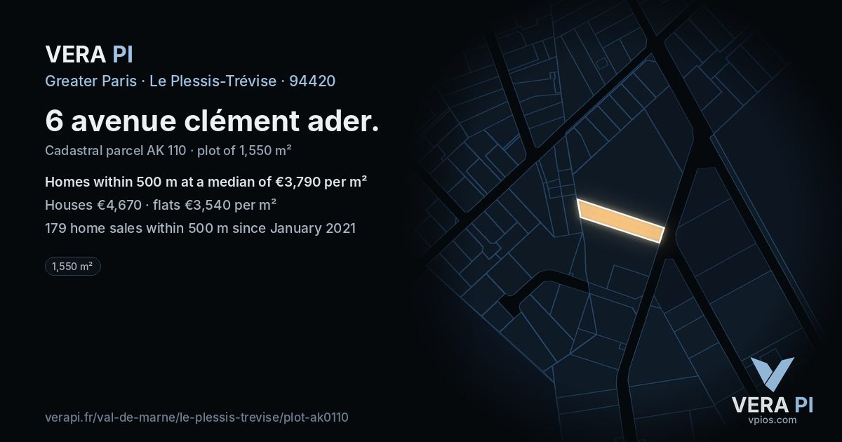 6 avenue clément ader, Le Plessis-Trévise at night – the plot lit, the parcels around coloured by the prices near them